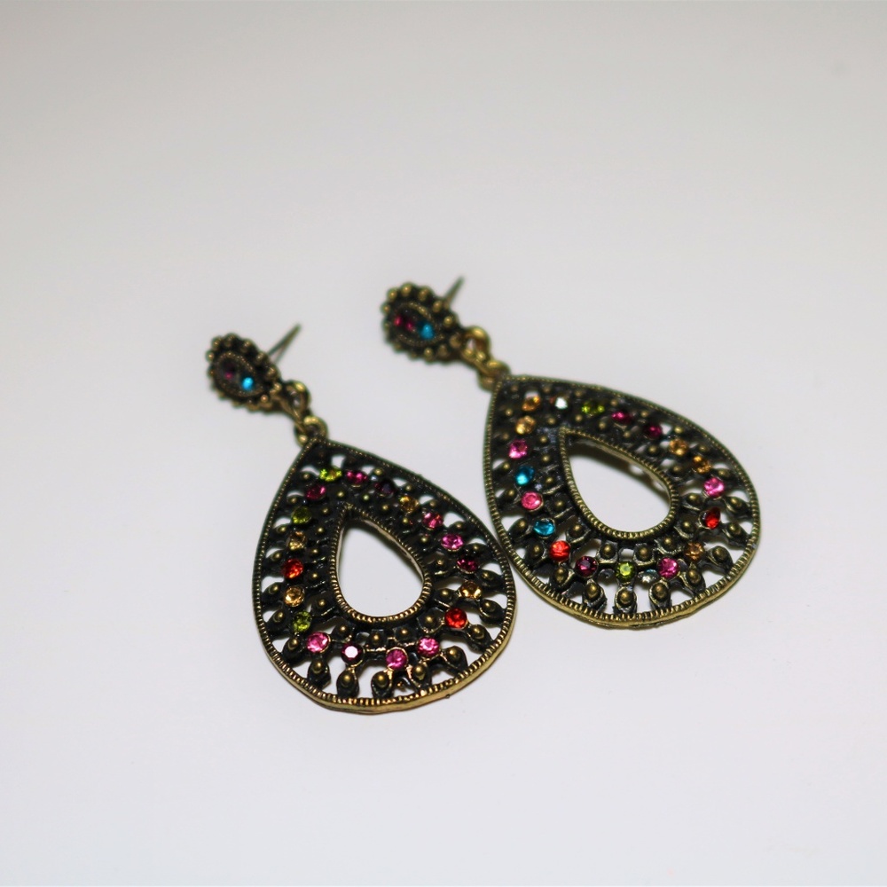 Multi-Color Diamond Dangle Earrings - Picture 3 of 3